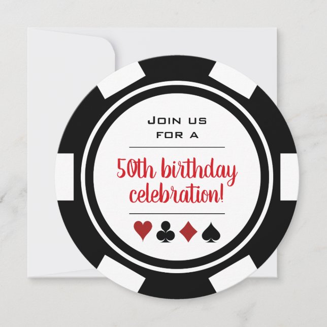 Black White Poker Chip Las Vegas Casino Birthday Invitation (Front)