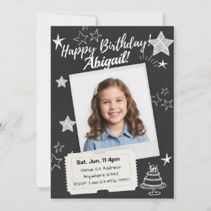 Black White Polaroid Stars Birthday Invitation