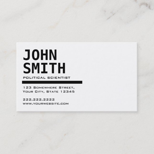 Black & White Political Scientist Business Card (Front)