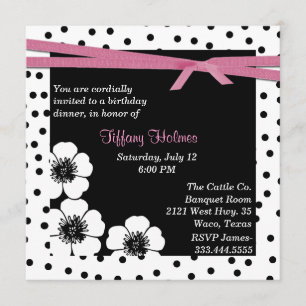 Black & White Polka Dot Birthday Invitation