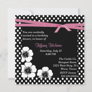 Black & White Polka Dot Birthday Invitation