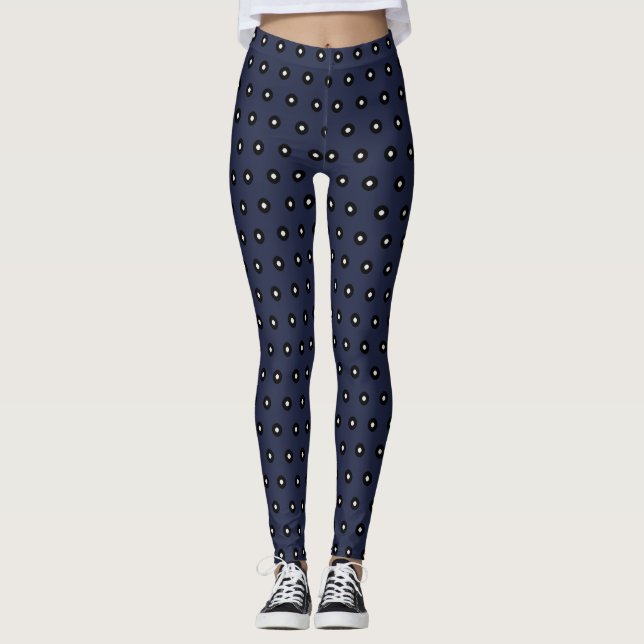 Black/White Polka Dot Blue Background (Changeable) Leggings (Front)