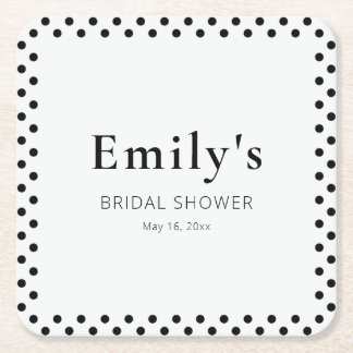 Black & White Polka Dot Bridal Shower Square Paper Coaster