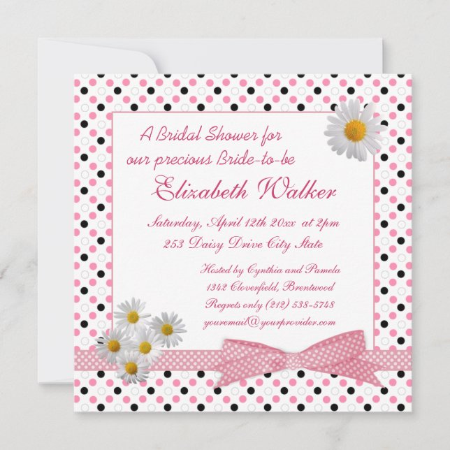 Black white polka dot, daisy Bridal Shower Invite (Front)