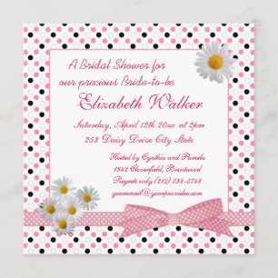 Black white polka dot, daisy Bridal Shower Invite