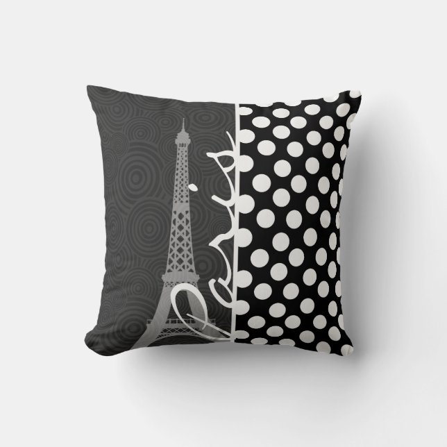 Black & White Polka Dot, Dots; Paris Cushion (Front)