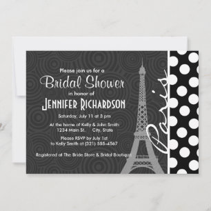 Black & White Polka Dot, Dots; Paris Invitation