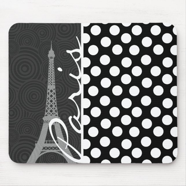 Black & White Polka Dot, Dots; Paris Mouse Mat (Front)