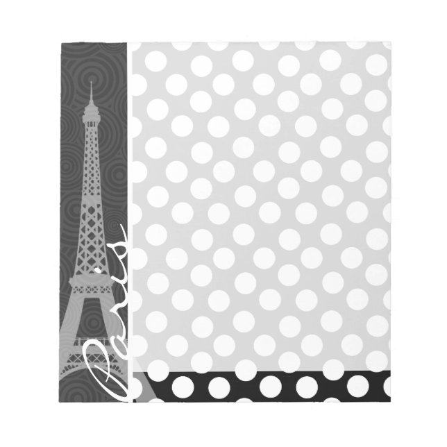 Black & White Polka Dot, Dots; Paris Notepad (Front)