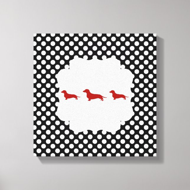 Black/White Polka Dot Doxie Canvas Print (Front)