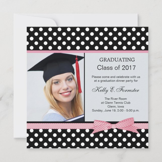 Black white polka dot Graduation Party Invitation (Front)