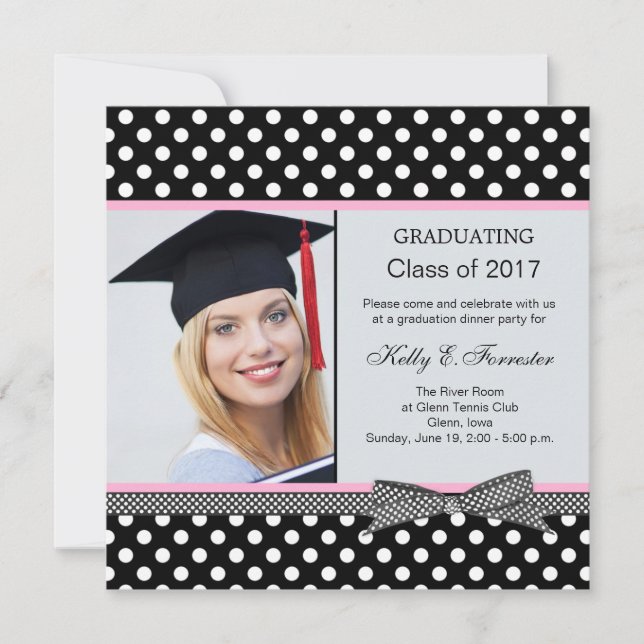 Black white polka dot Graduation Party Invitation (Front)