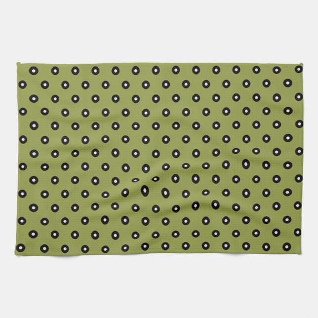Black/White Polka Dot Green Background(Changeable) Tea Towel (Horizontal)