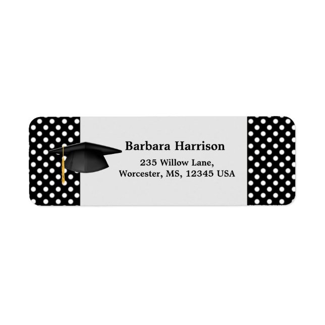 Black white polka dot, mortar Graduation (Front)