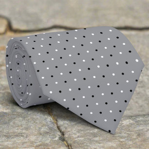 Black White Polka Dot On Grey Background Groomsmen Tie