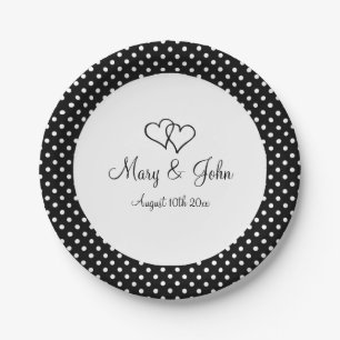 Black & white polka dot paper wedding party plates