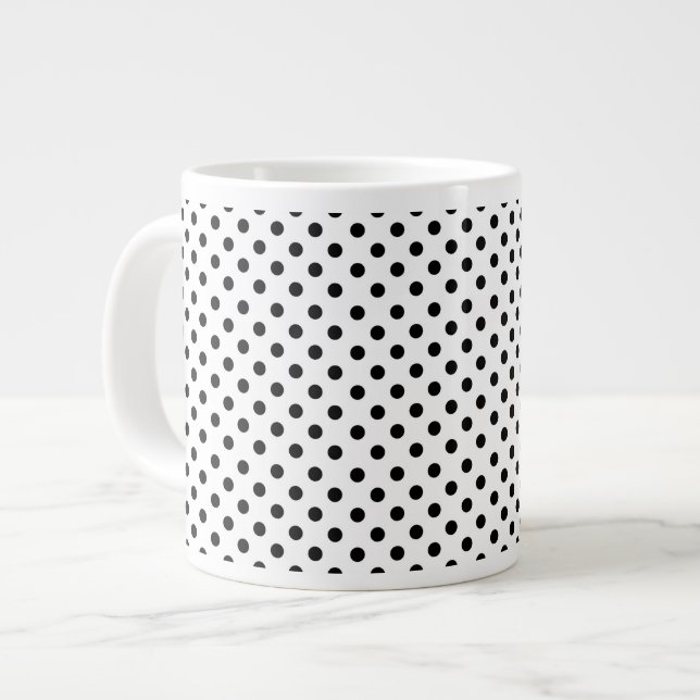 Black White Polka Dot Pattern Large Coffee Mug (Front Left)