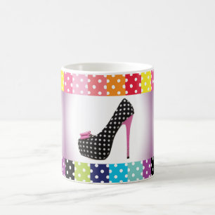 Black & White Polka Dot Pink High Heel Coffee Mug