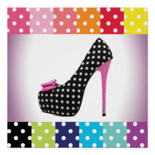 Black & White Polka Dot Pink High Heel Poster
