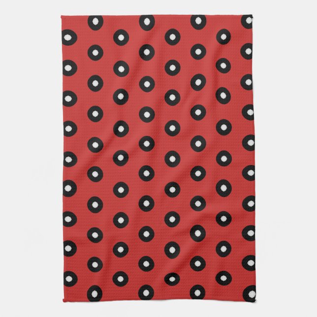 Black/White Polka Dot Red Background (Changeable) Tea Towel (Vertical)