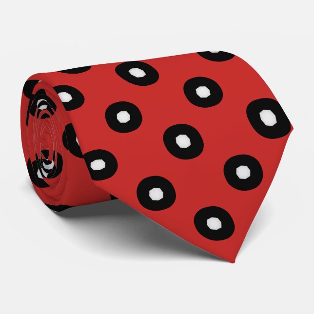 Black/White Polka Dot Red Background (Changeable) Tie (Rolled)