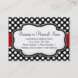 Black/White Polka Dot Red Ribbon Business Card