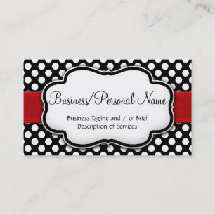 Black/White Polka Dot Red Ribbon Front/Back Business Card