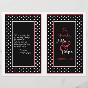 Black White Polka Dot Red Trim Wedding Program