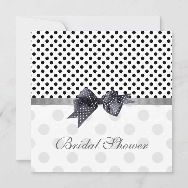 Black white polka dot, ribbon Bridal shower Invitation (Front)