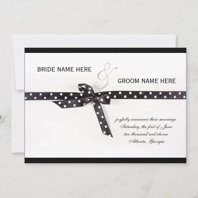 Black & White Polka Dot Ribbon Invitation (Front)