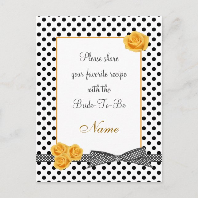 Black white polka dot rose Recipe card Postcard (Front)