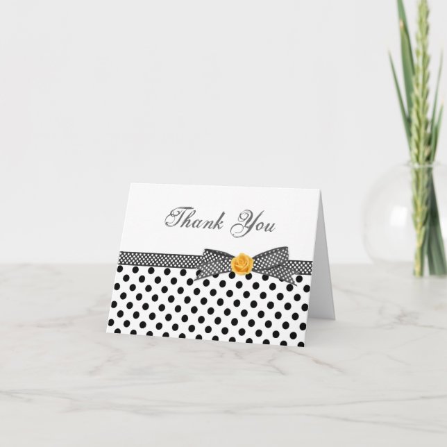 Black white polka dot rose Thank You Card (Front)