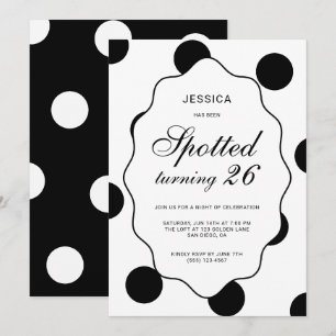 Black White Polka Dot Spotted 26th Birthday Party Invitation