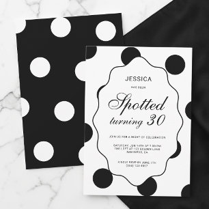Black White Polka Dot Spotted 30th Birthday Party Invitation