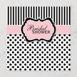 Black, White Polka Dot Stripe Bridal Shower Invite