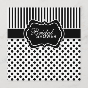 Black, White Polka Dot Stripe Bridal Shower Invite