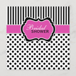 Black, White Polka Dot Stripe Bridal Shower Invite