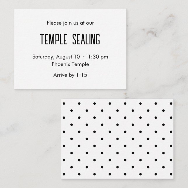 Black & White Polka Dot Temple Sealing Invitation (Front/Back)