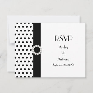 Black White Polka Dot Wedding RSVP Reply
