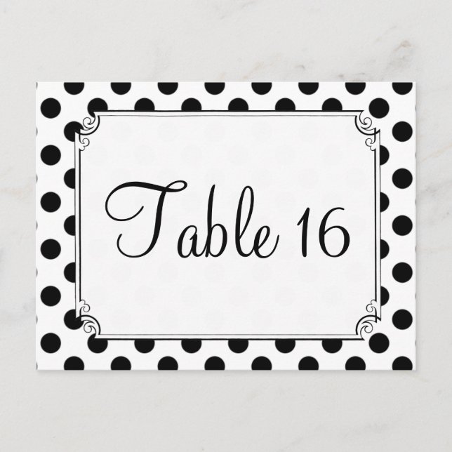 Black & White Polka Dot Wedding Table Numbers Postcard (Front)