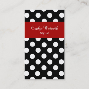 Black White Polka Dot with Red Business Card