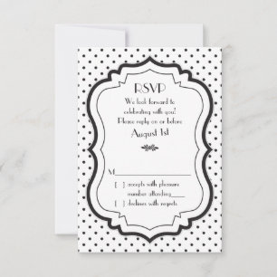 Black White Polka Dots 1950s Wedding RSVP Card