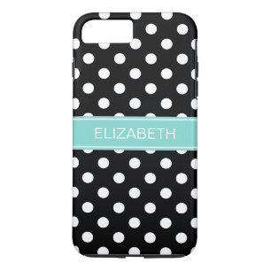 Black White Polka Dots #2 Turquoise Name Monogram iPhone 8 Plus/7 Plus Case