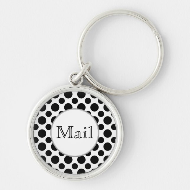Black White Polka Dots Big and Small Mail Keychain (Front)