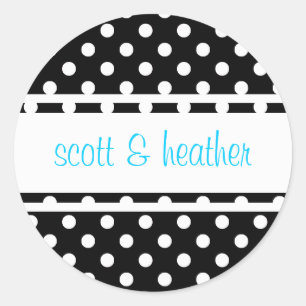 Black & White Polka Dots - Blue Classic Round Sticker