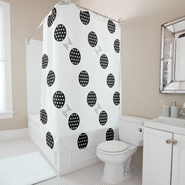 Black & White Polka dots Circular Shower Curtain (In Situ)