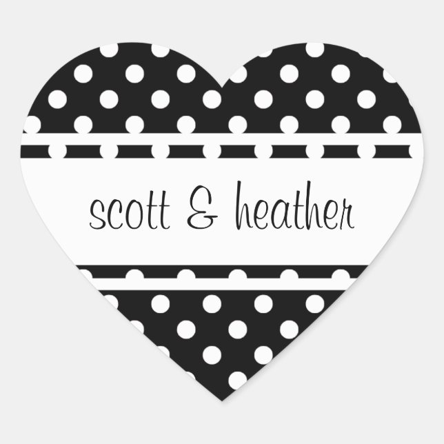 Black & White Polka Dots Heart Sticker (Front)