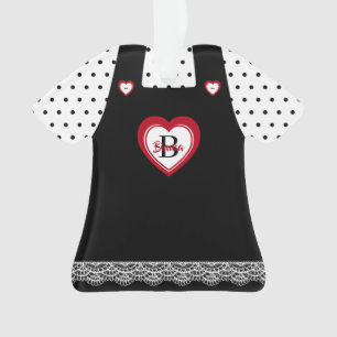 Black & White Polka Dots Lace Pinafore Doll Dress Ornament