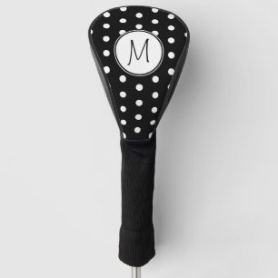 Black White Polka Dots Monogram Golf Head Cover