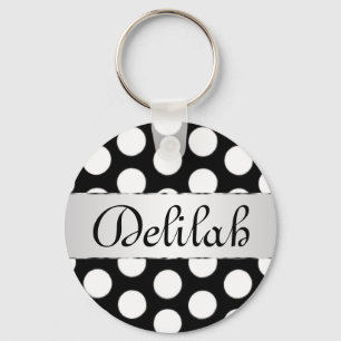 Black & White Polka dots name monogram Key Ring